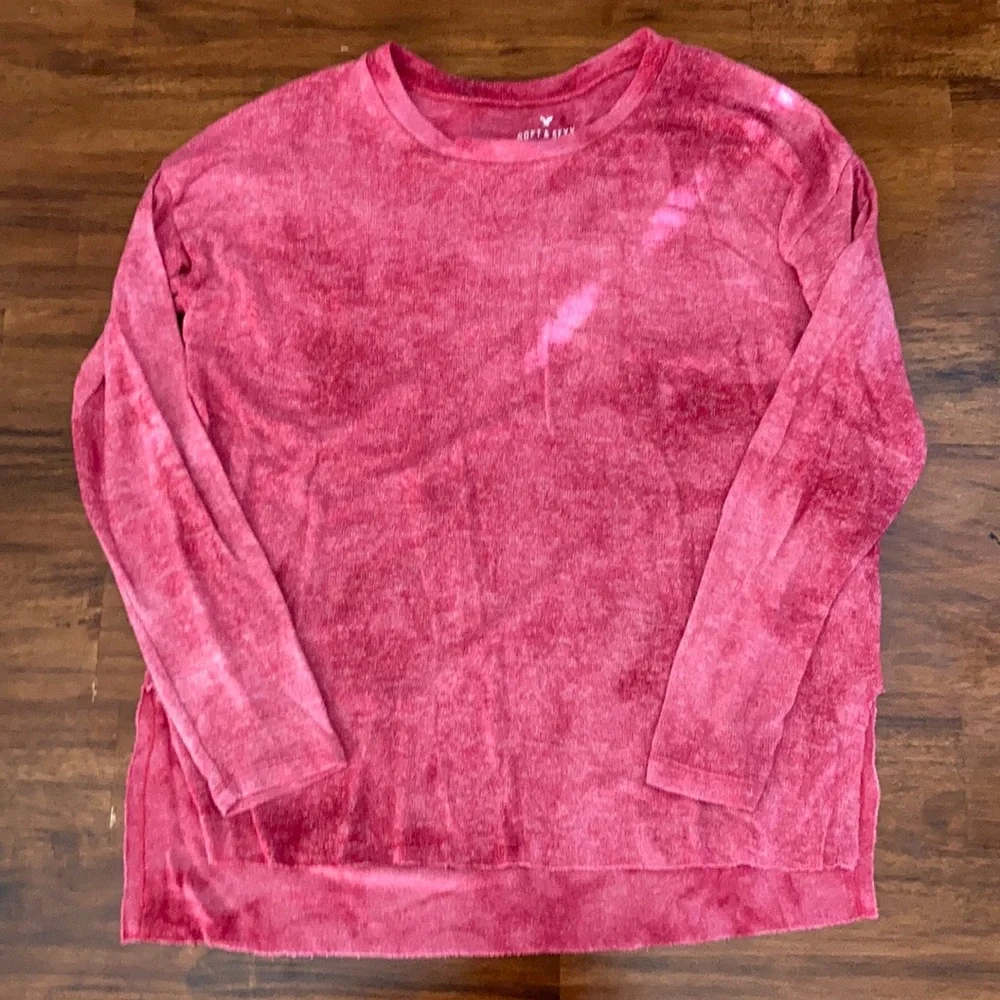 American Eagle Tie Dye Pink Ultra Soft Pullover Sweater Top Blouse Small S EUC